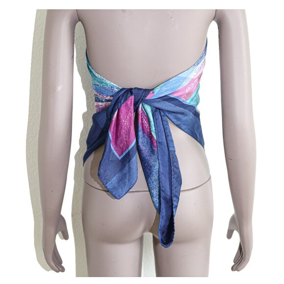 Vintage 80s Print Scarf Retro Abstract Pattern Boho Chic Wrap Summer Shawl Top - Picture 4 of 6